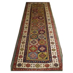 Ancien tapis talish du Caucase long avec motif de golfe Memling
