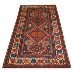 Antique Caucasian Karachov Kazak Rug on Green Ground