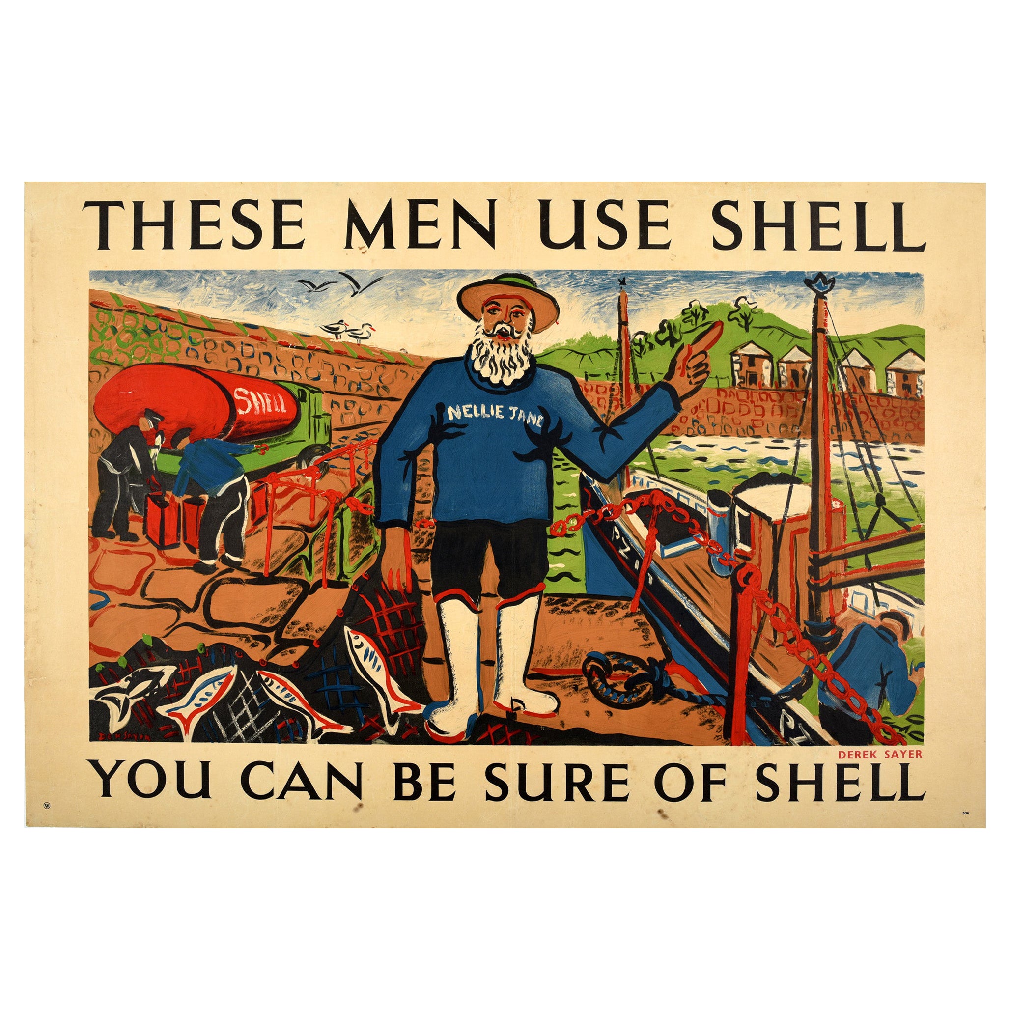 Original-Vintage-Poster „Diese Männer benutzen Muscheln, damit Sie sicher von Muscheln sind“, Original