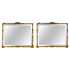Pair Giltwood Gesso Wall or Console Mirrors, Beveled Mirror, Circa 1930s