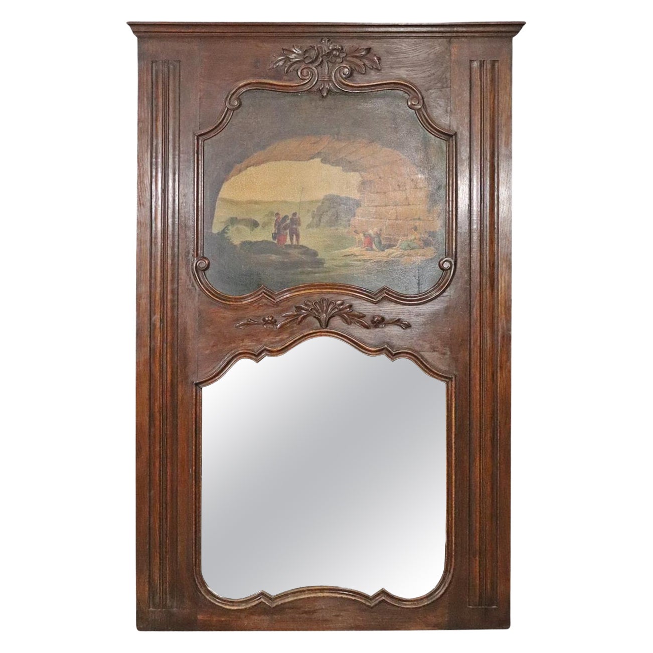 Gorgeous French Oil Painting Trumeau Mirror Circa 1920s For Sale