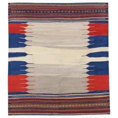 Sofreh Orientalischer flachgewebter Kelim-Teppich, traditioneller Vintage, minimalistischer Teppich -116x128cm