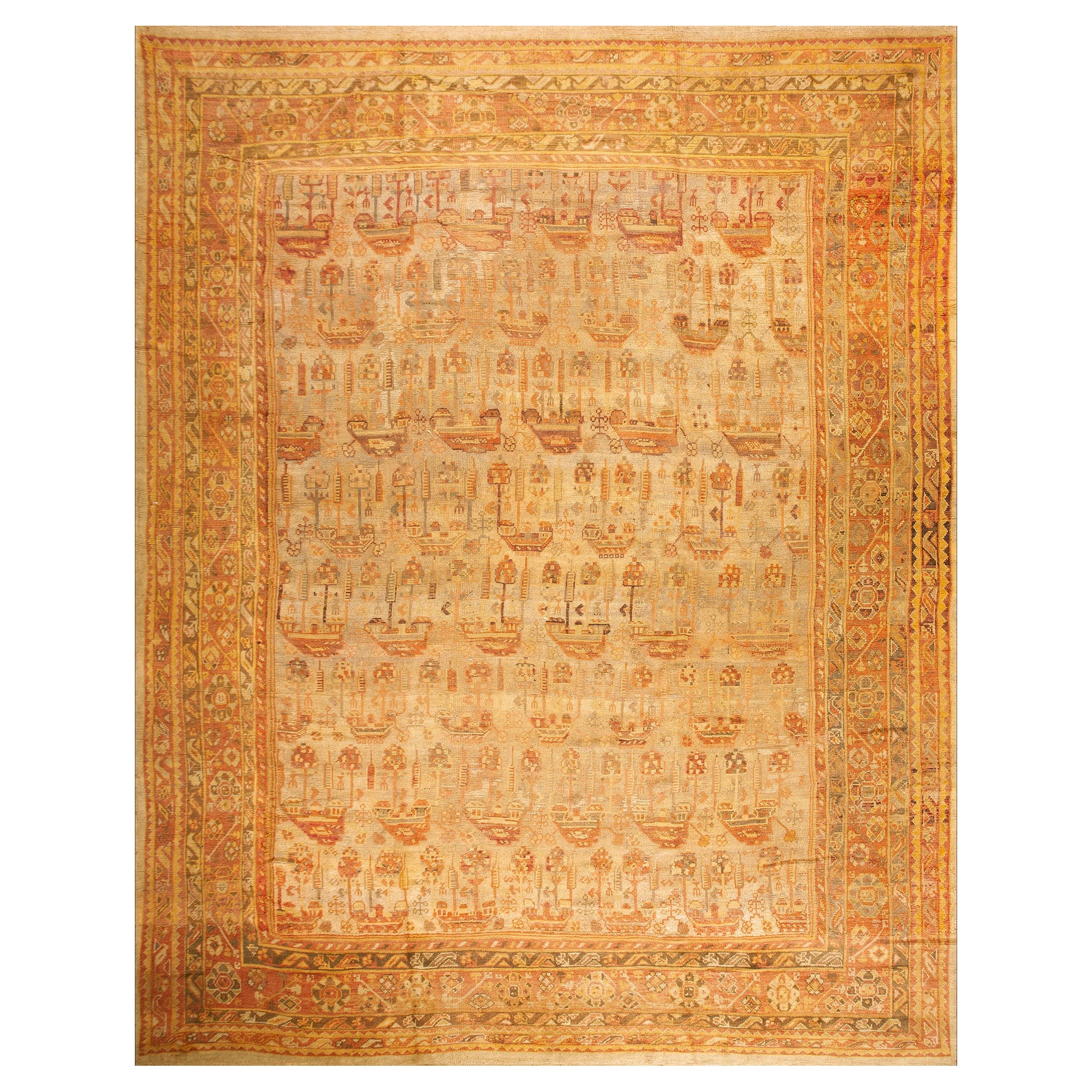 Early 20th Century Turkish Oushak Carpet ( 12'3" x 15'10" - 375 x 485 cm )