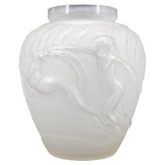 Used Etling French Art Deco Frosted Glass Vase, 1930