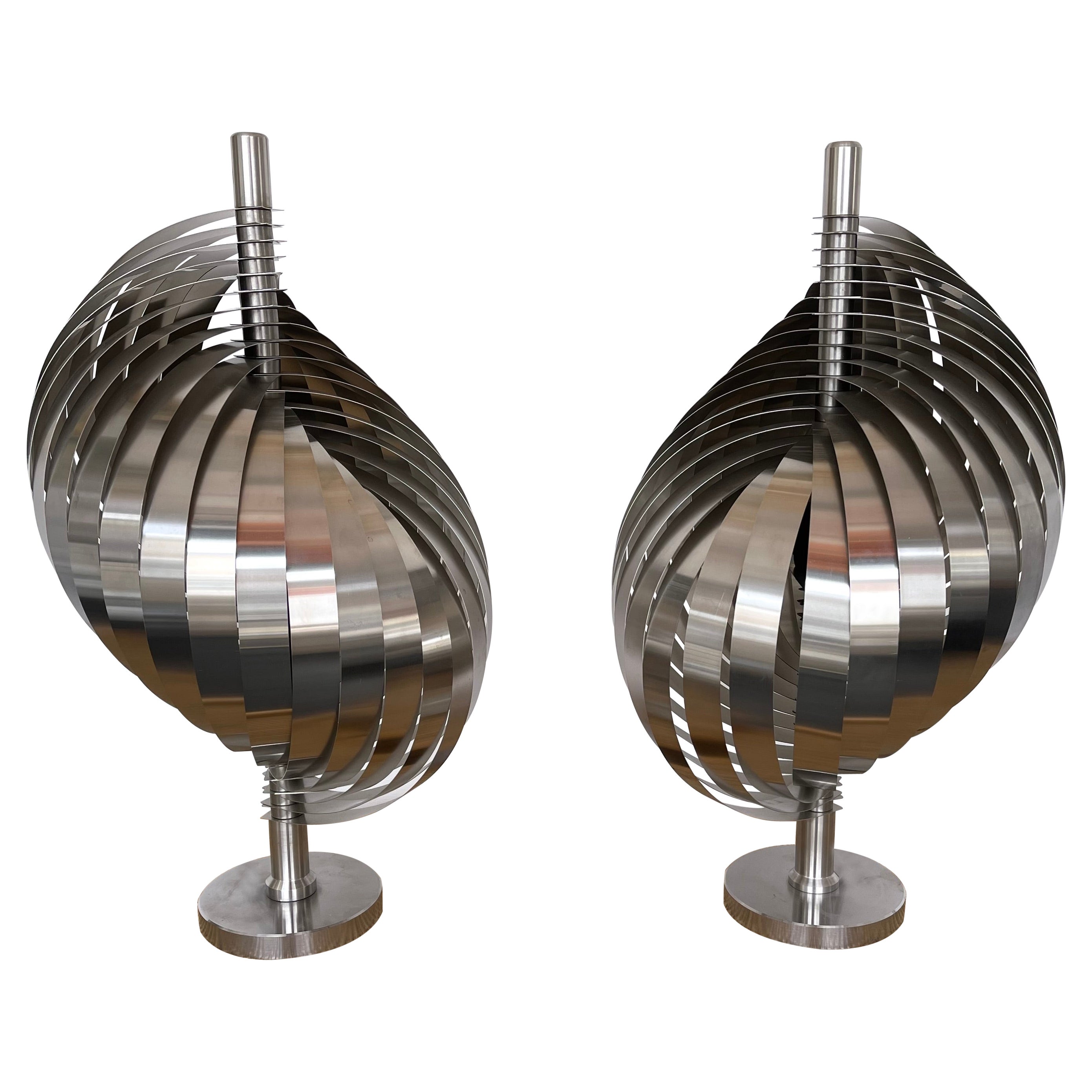 Pair of Metal Spiral Table Lamps by Henri Mathieu, France, 1970s