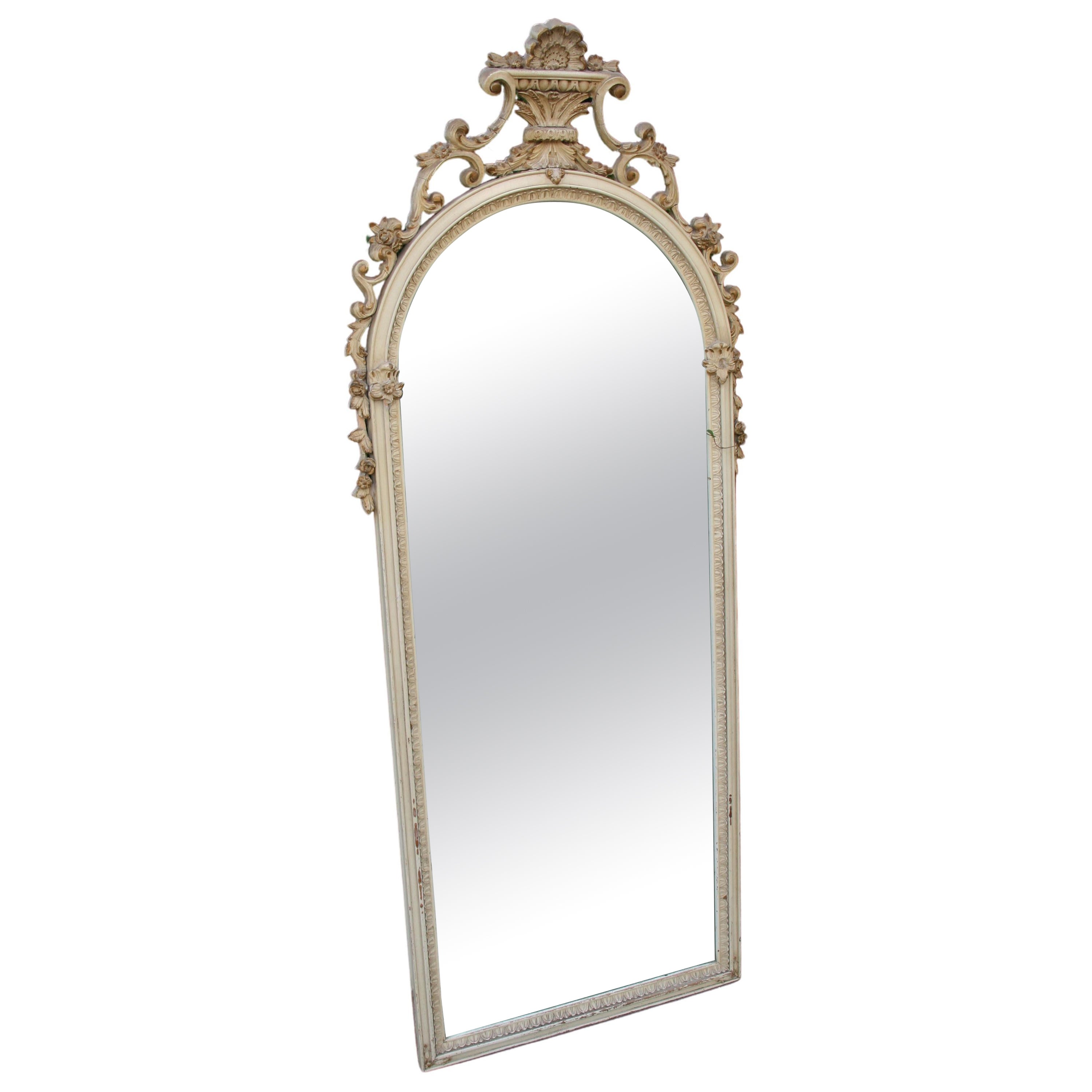 French Full Length Ornate Arch Top Wood and Gesso Mirror, 1920's For Sale