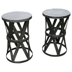 Pair Hammered Metal Side Tables/Pedestals