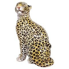 Used Italian Glazed Terracotta Leopard Figure, 1960s