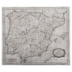 Original Antique Map of Spain and Portugal, Engraved By Barlow, 1806