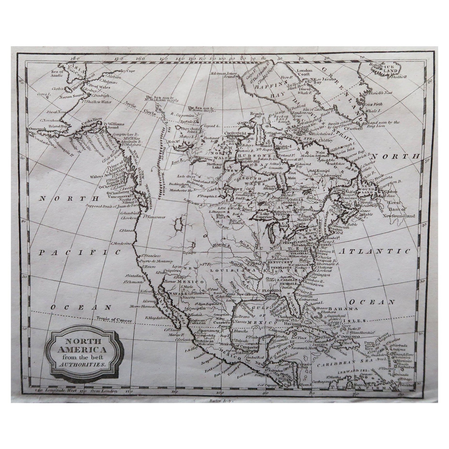 Original Antique Map of North America, Engraved By Barlow, 1806