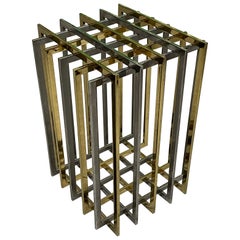 Pierre Cardin Chrome and Brass Brutalist Cube Dining Table Base