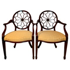 Pair Estate English Mahogany Round-Back Armchairs
