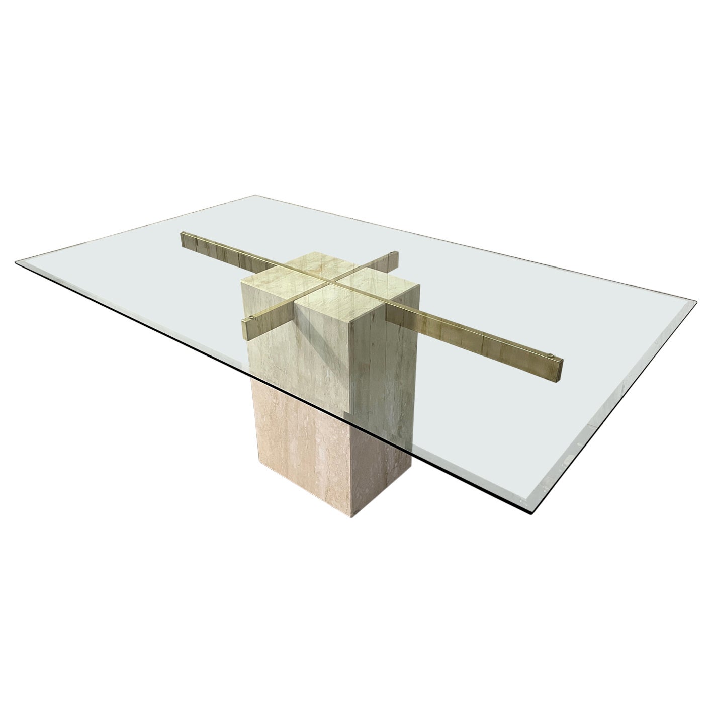 Artedi Travertine and Brass Dining Table For Sale
