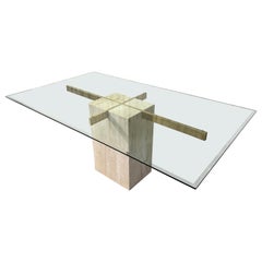 Artedi Travertine and Brass Dining Table