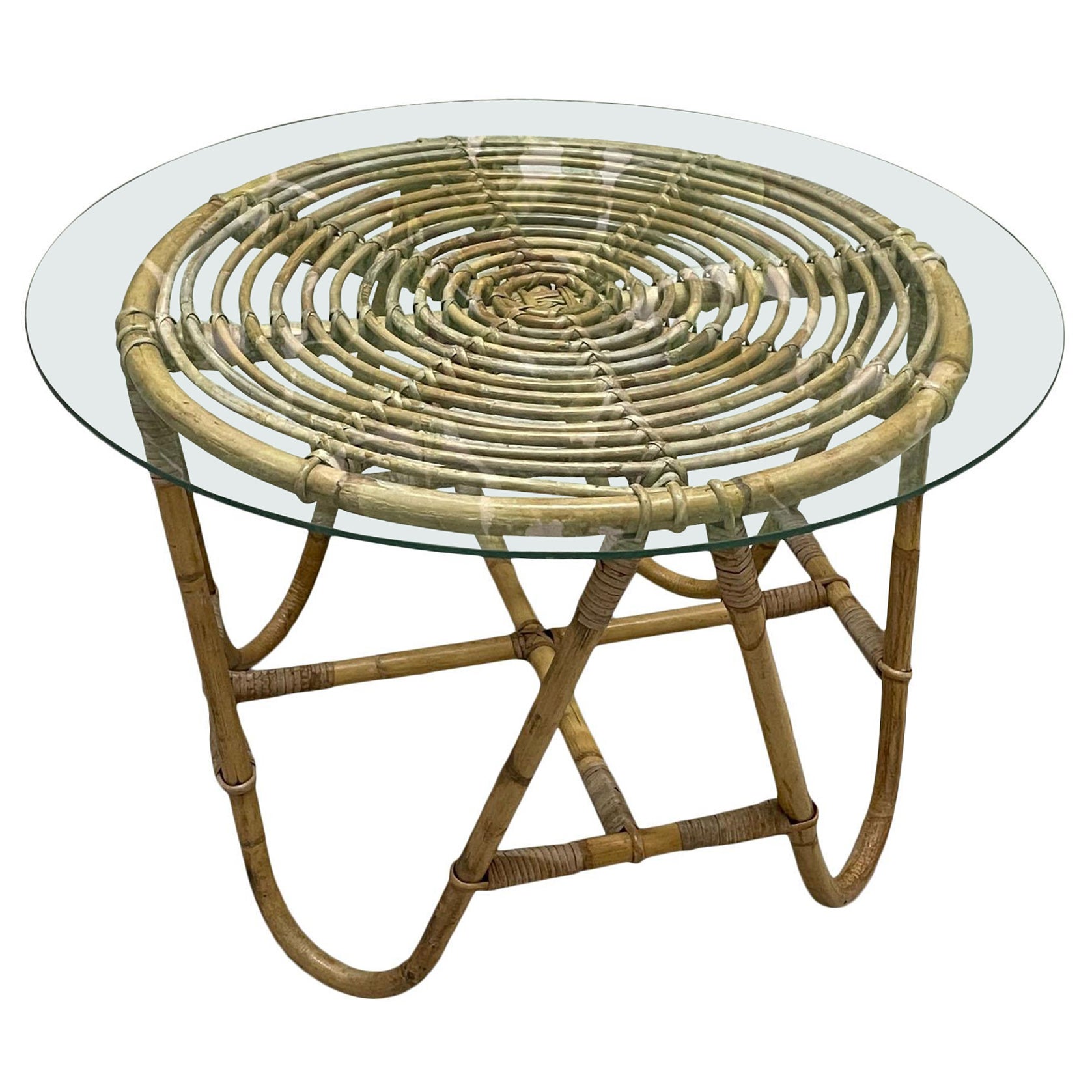 Vintage Rattan Glass Top Side Table