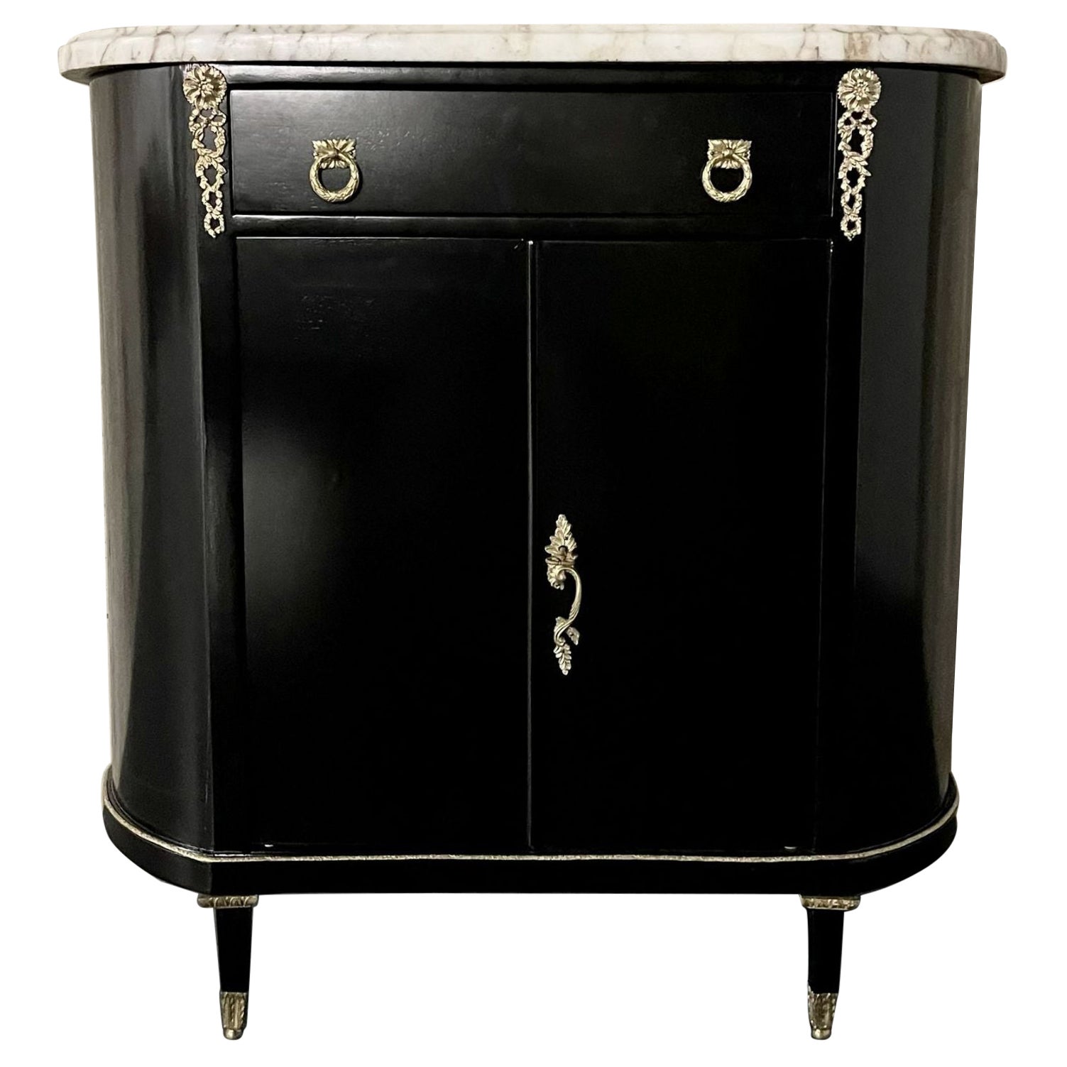 Ebony Hollywood Regency Louis XV Style Chest / Cabinet, Demi Lune