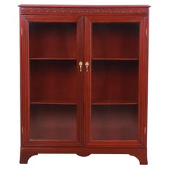 Victorian Style Carved Cherry Wood Glass Front Lighted Bookcase