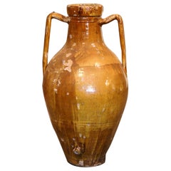 19th Century French Provencal Mustard Glazed Terracotta Olive Oil Jar Amphora 