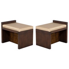 Pair of Modern Walnut Leather Benches