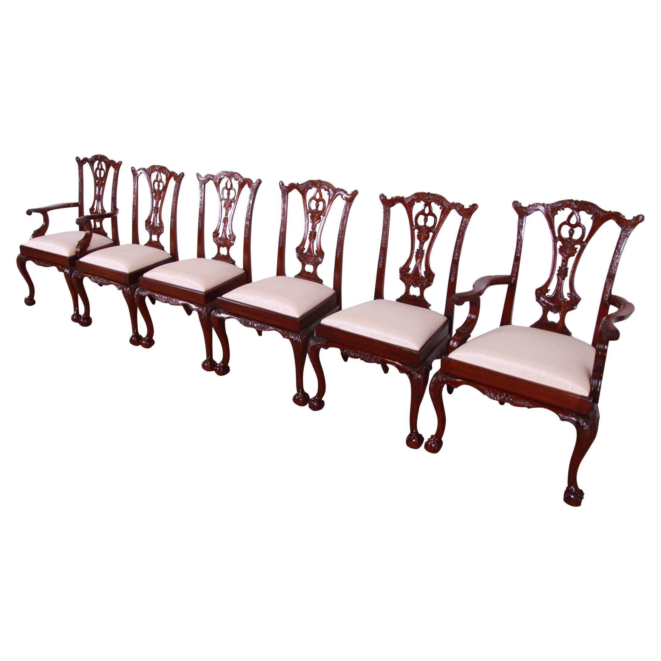 Maitland Smith Chippendale Carved Mahogany Dining Chairs, Set of Six