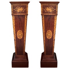 Antique Pair of Late 19th Century Inlaid Adamesque Mahogany Pedestals