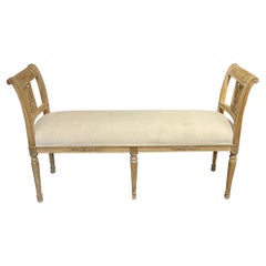 19th Century French Carved and Bleached Directoire Walnut Bench