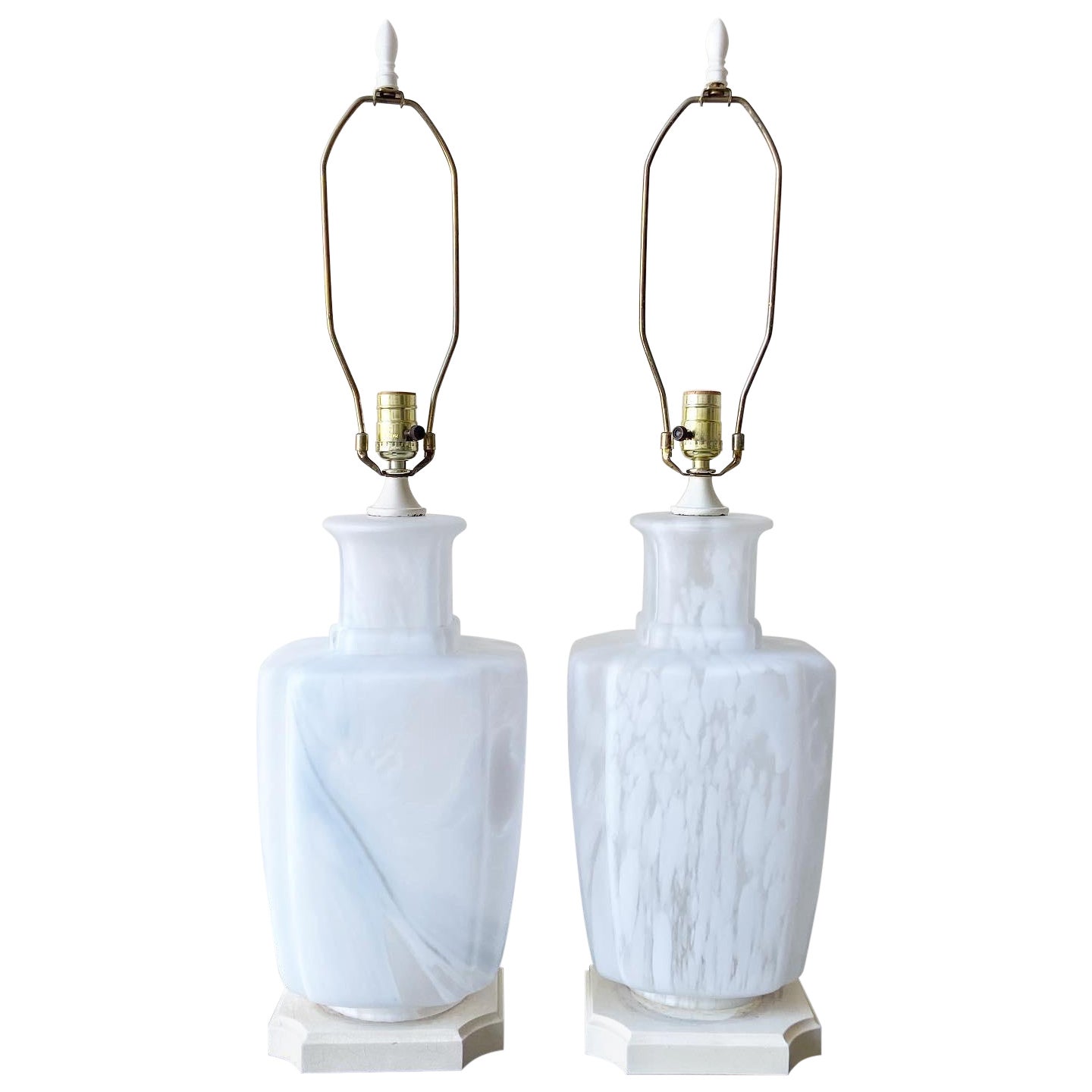 Postmodern Frosted Murano Style Glass Table Lamps, a Pair