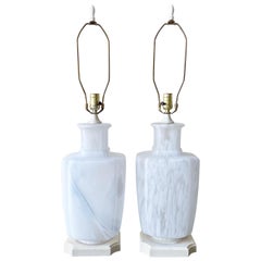 Postmodern Frosted Murano Style Glass Table Lamps, a Pair