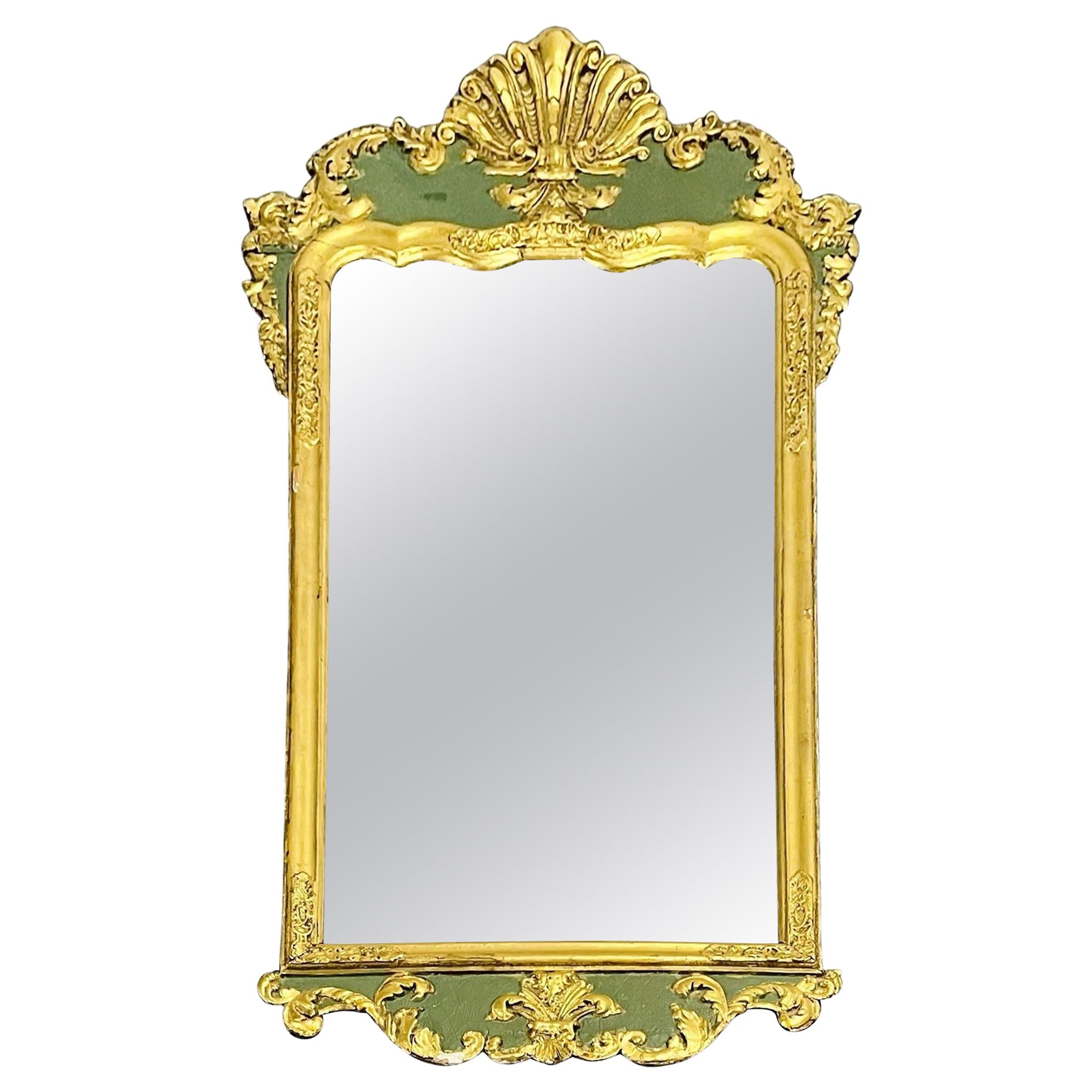 Antique Hollywood Regency Wall/Console Mirror, Parcel Gilt and Paint Decorated For Sale