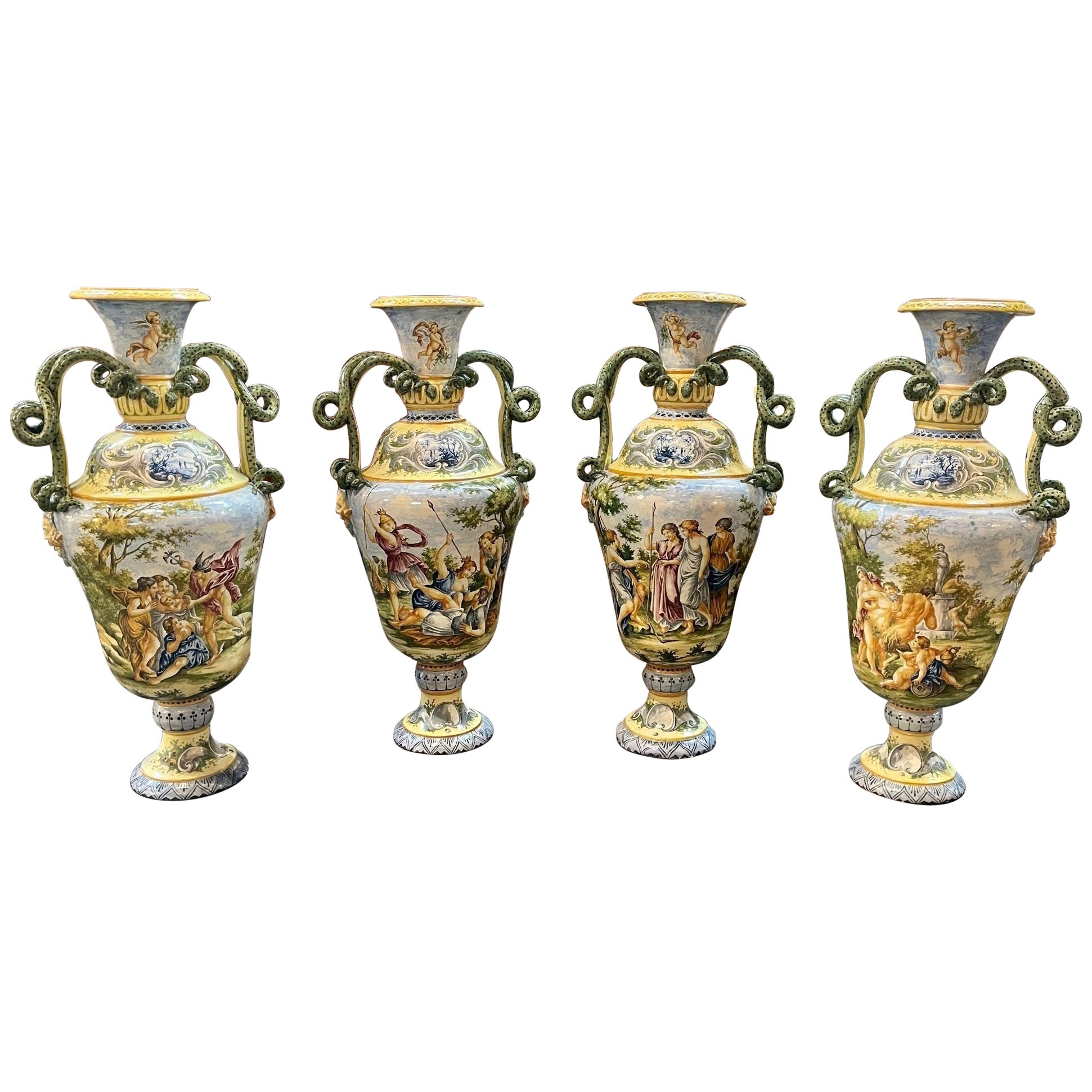 19th Century Italian Majolica Palace Size Vases