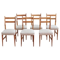 Gio Ponti 1950s Maple Dining Chairs in White Linen Set of Six