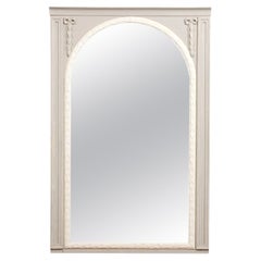 French 1900s Painted Trumeau Mirror with Carved Foliage and Arched Molding