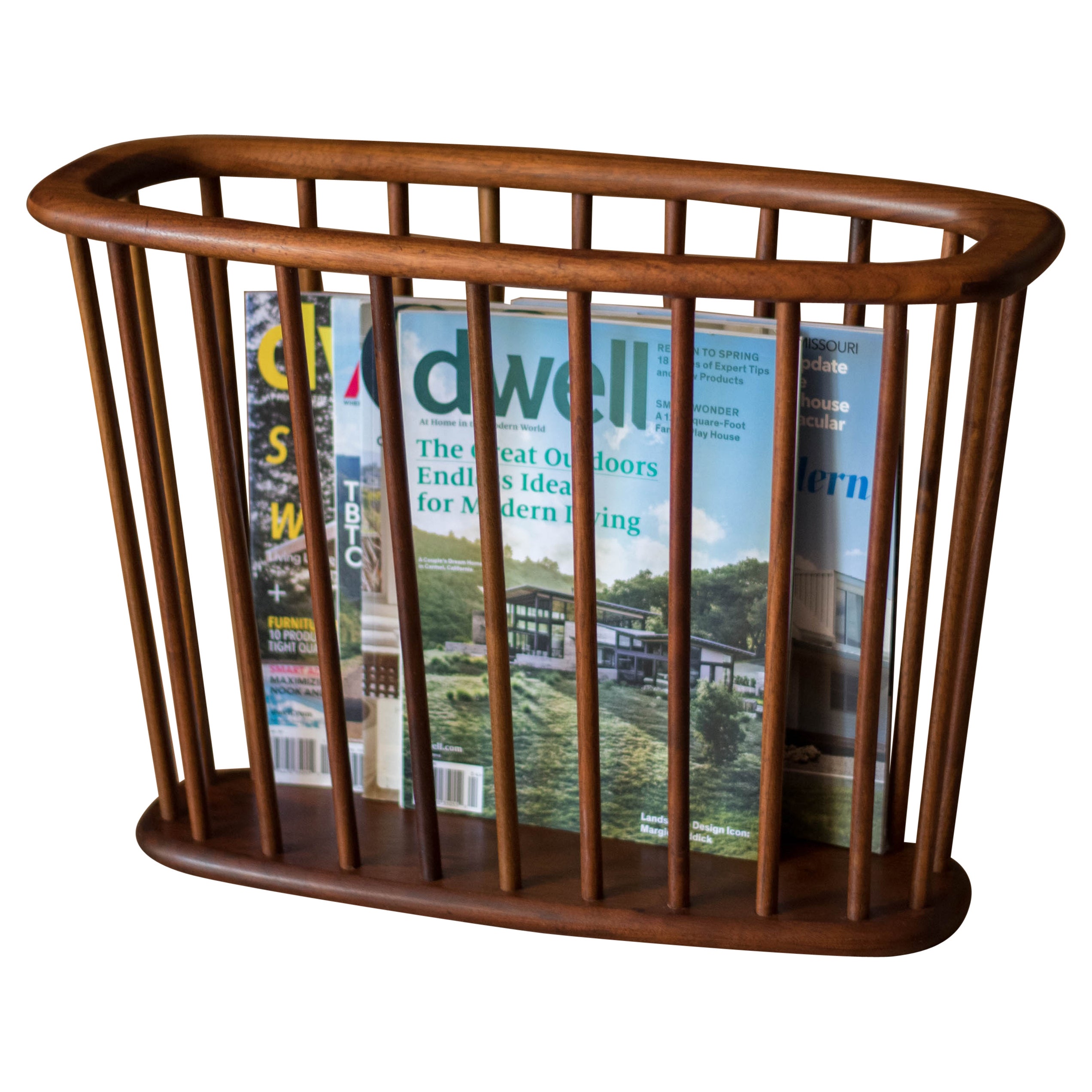 Mid Century Solid Walnut Spindle Magazine Rack Stand by Arthur Umanoff For Sale