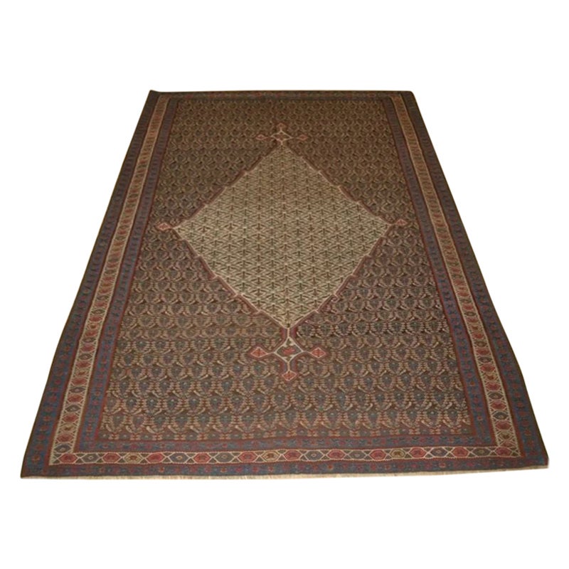Antique Senneh Kilim with Traditional Boteh Design, circa 1900 For Sale