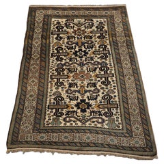 Antique Caucasian Kuba Region Perepedil Rug with a White Ground and Kufic Border