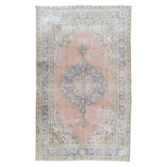 7x11.3 Ft Distressed Vintage Hand-Knotted Anatolian Oushak Wool Area Rug