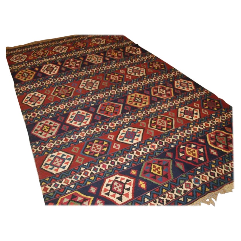 Antique Caucasian Shirvan Banded Kilim of Large Size, Late 19th Century For Sale