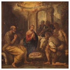 17th Century Oil on Copper Italian Religious Painting Adoration of the Shepherds