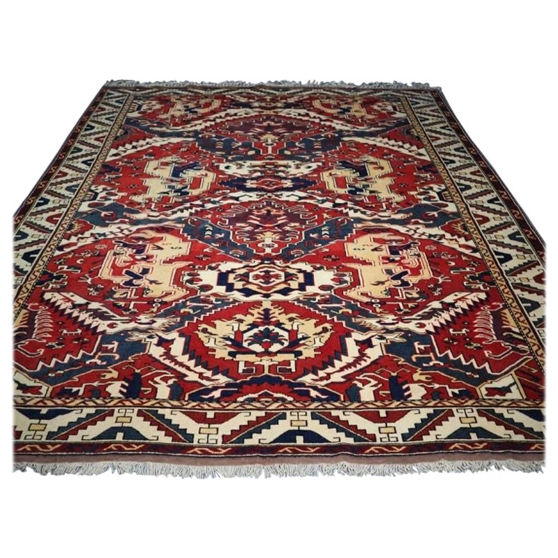 Hand Knotted Turkish Carpet with Caucasian Dragon Soumak Design For Sale