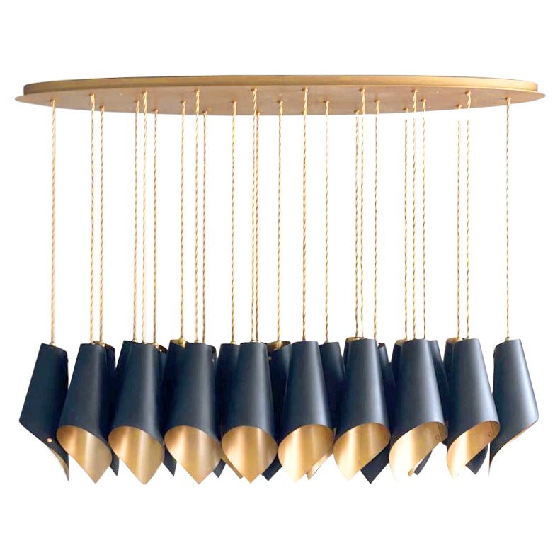 ARC 25 Statement Luxury Pendant Chandelier in Gold & Black Made in Britain For Sale