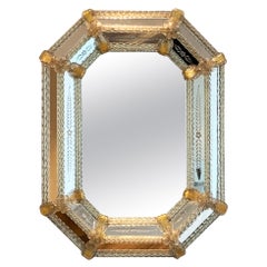 21st Century, Octagonal Venetian Mirror, Murano Glass, Gold Leaf, Rococo Style