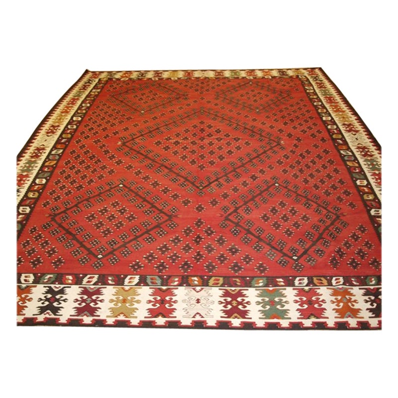 Old Anatolian Sharkoy Kilim Western Turkey of Traditional Design on a Red Ground For Sale