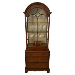Outstanding Quality Antique Burr Yew Wood and Mahogany Display Cabinet