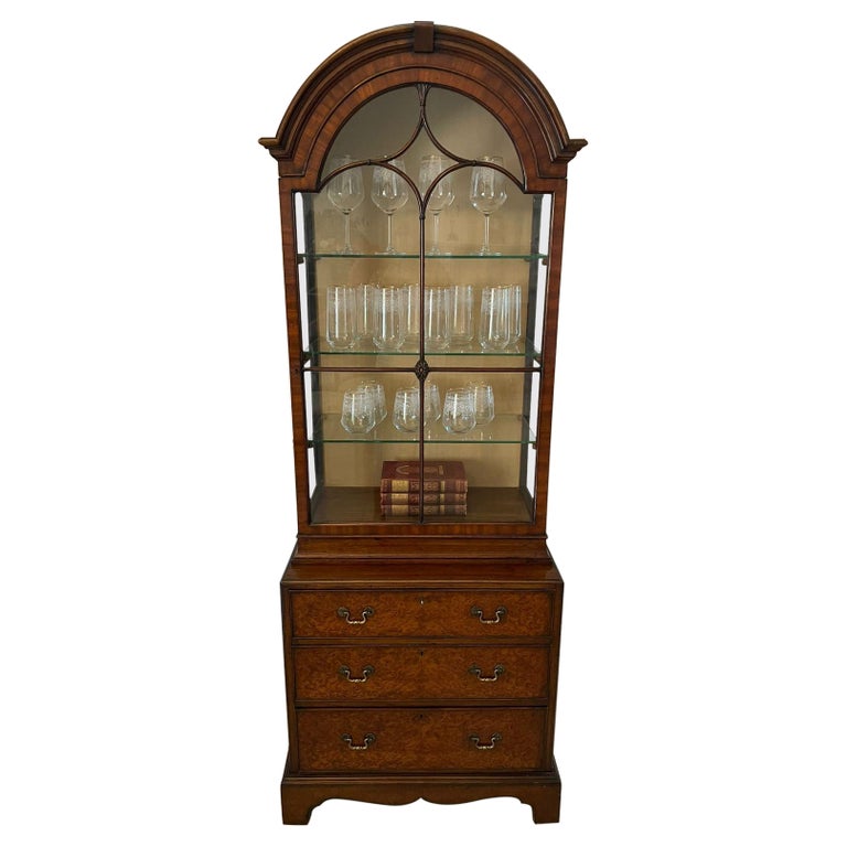Outstanding Quality Antique Burr Yew Wood and Mahogany Display