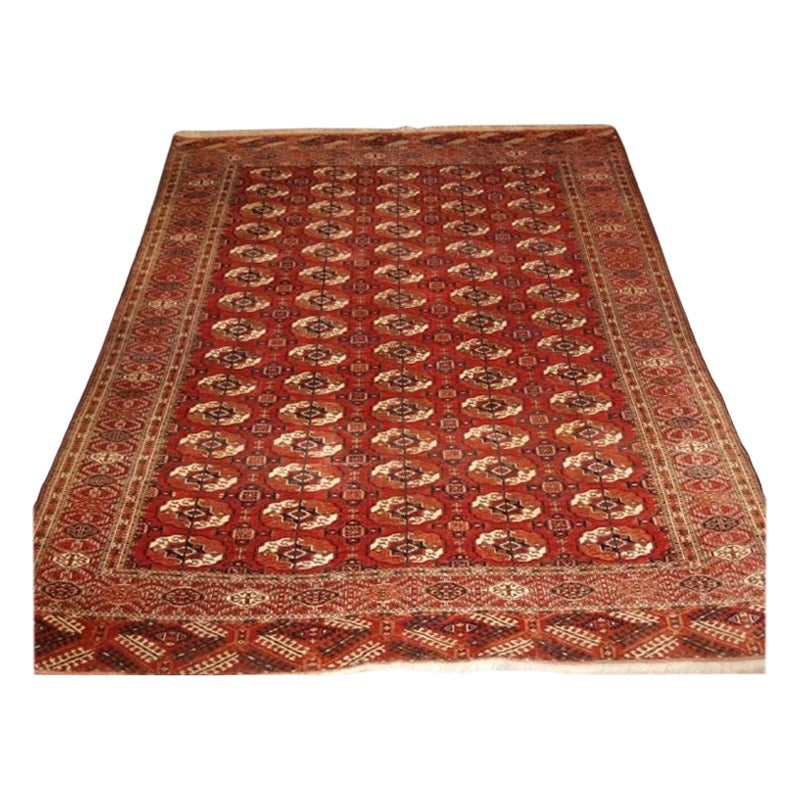 Antique Tekke Turkmen Main Carpet of Square Shape, Late 19th Century For Sale