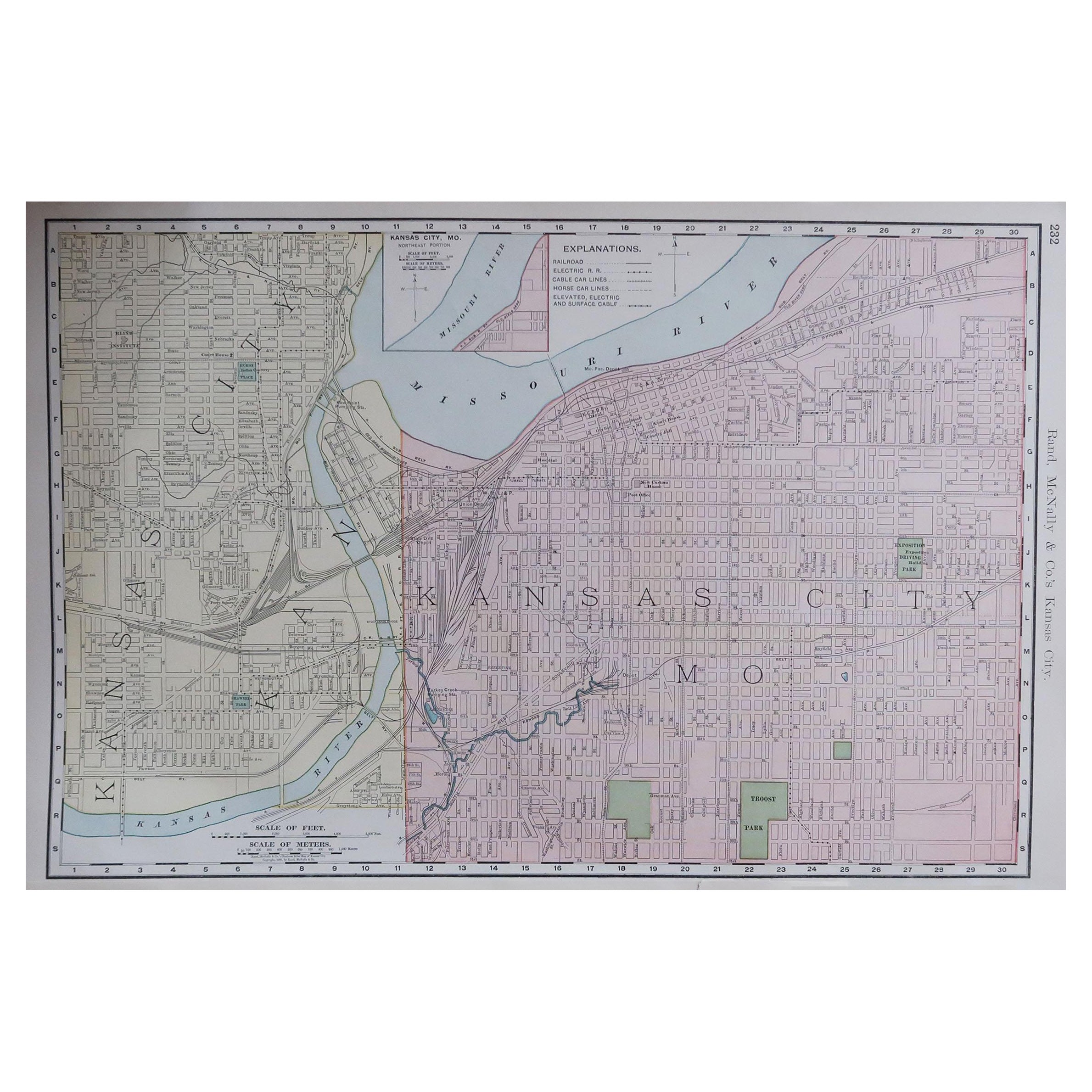 Original antikes Stadtplan von Kansas City, USA. 1894