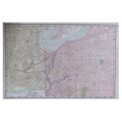 Original Antique City Plan of Kansas City, USA. 1894
