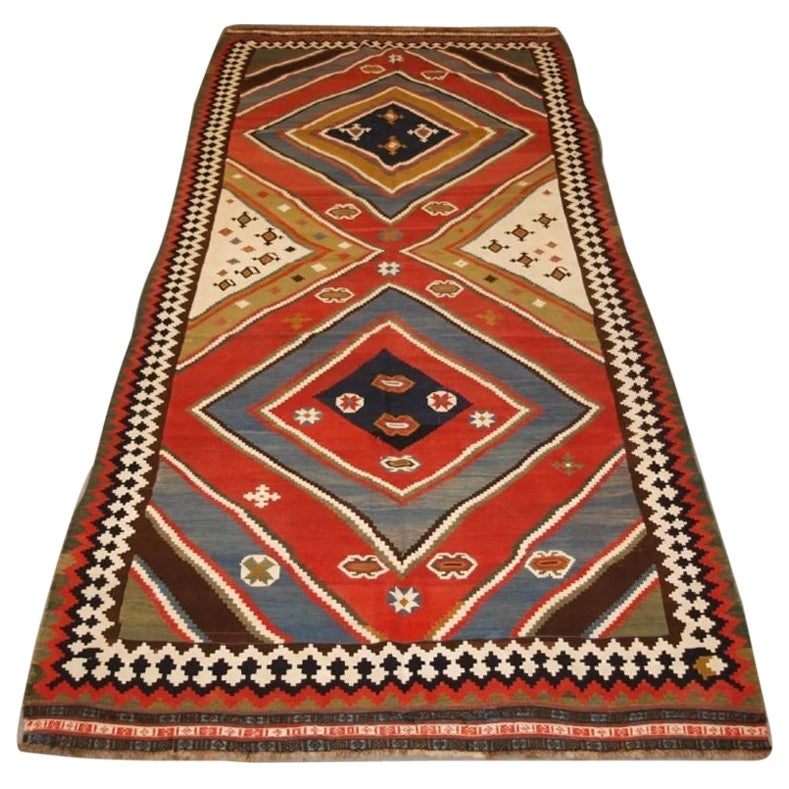 Antique Qashqai Kilim with Bold Graphic Design, Late 19th Century