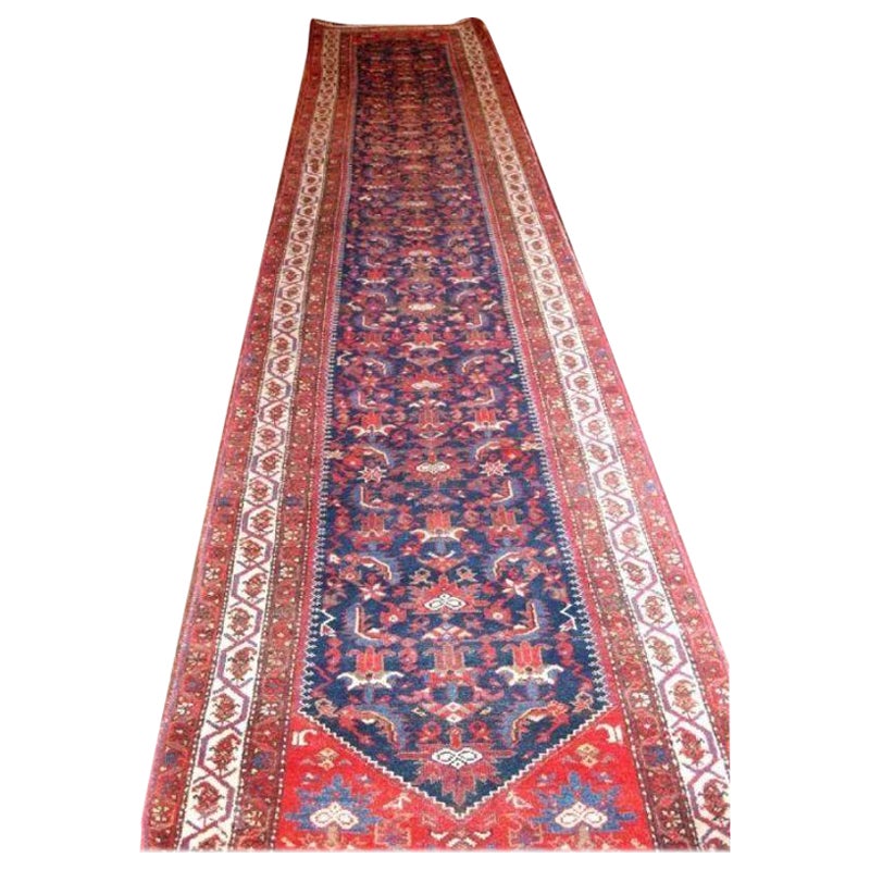 Antique Malayer 16 ft Runner with Herati Design, circa 1900 For Sale