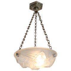 French Antique Art Deco Pendant Light Chandelier by Mouynet Design 1920 White